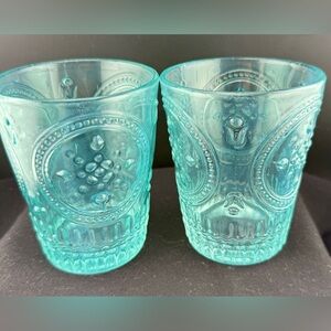 2 aqua  blue/green glasses. 12oz